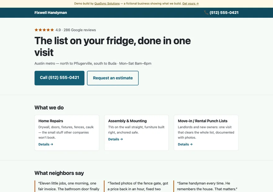 Fixwell Handyman — live build