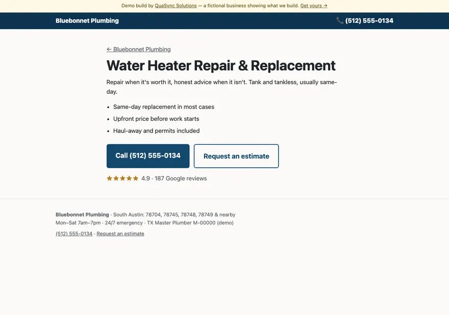 Bluebonnet Plumbing — Water heaters page
