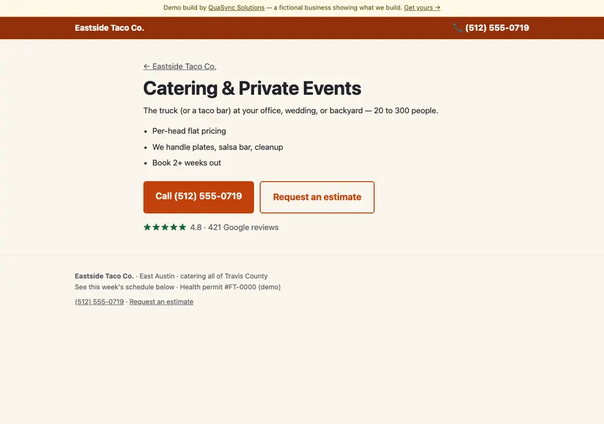 Eastside Taco Co. — Catering page