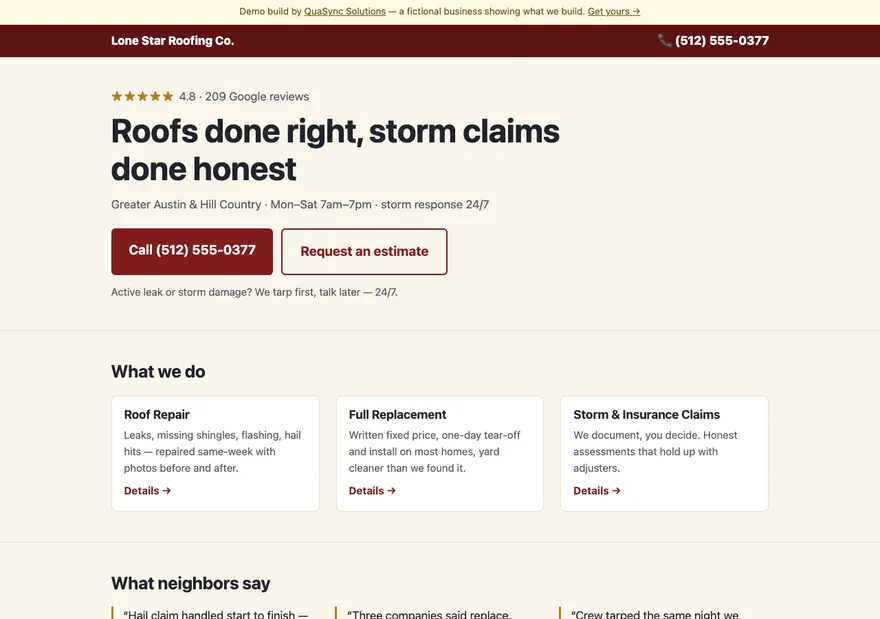 Lone Star Roofing Co. — live demo build