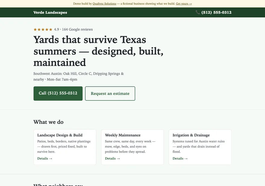 Verde Landscapes — live build